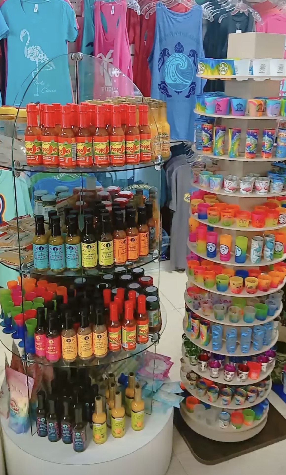 Shot glasses and hot sauce set